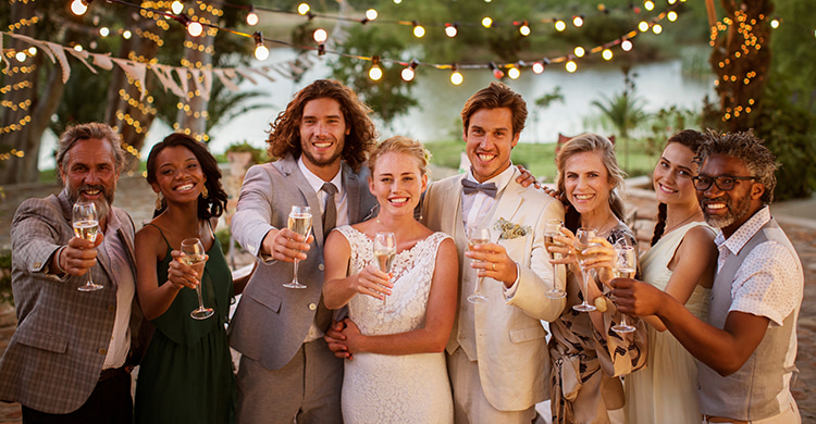Wedding party in long island who used a long island charter bus to get to the venue